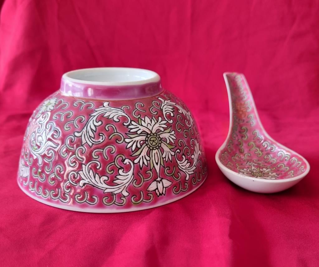 Antieke Chinese Kom met Lepel, Ophalen of Verzenden