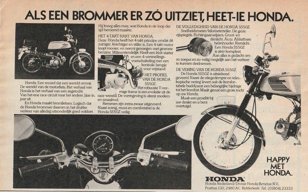 Retro reclame 1980 Honda SS50Z brommer het profiel, Verzenden, Overige typen