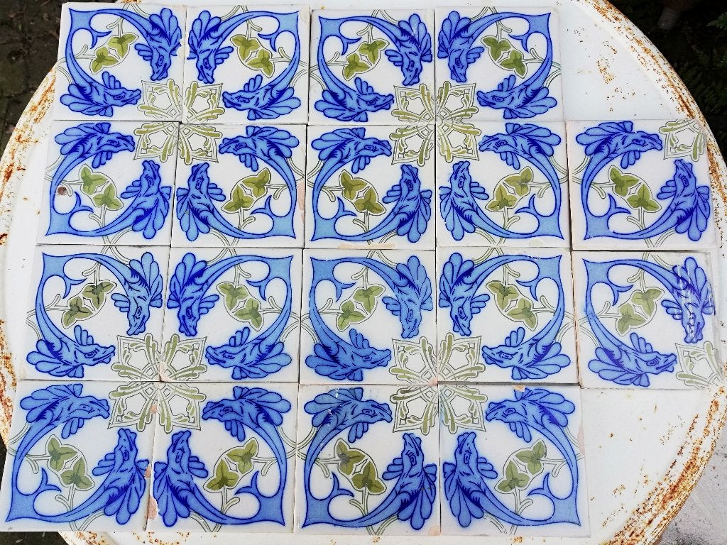 18 bijzondere antieke wandtegels met vissen 15x15cm, Ophalen