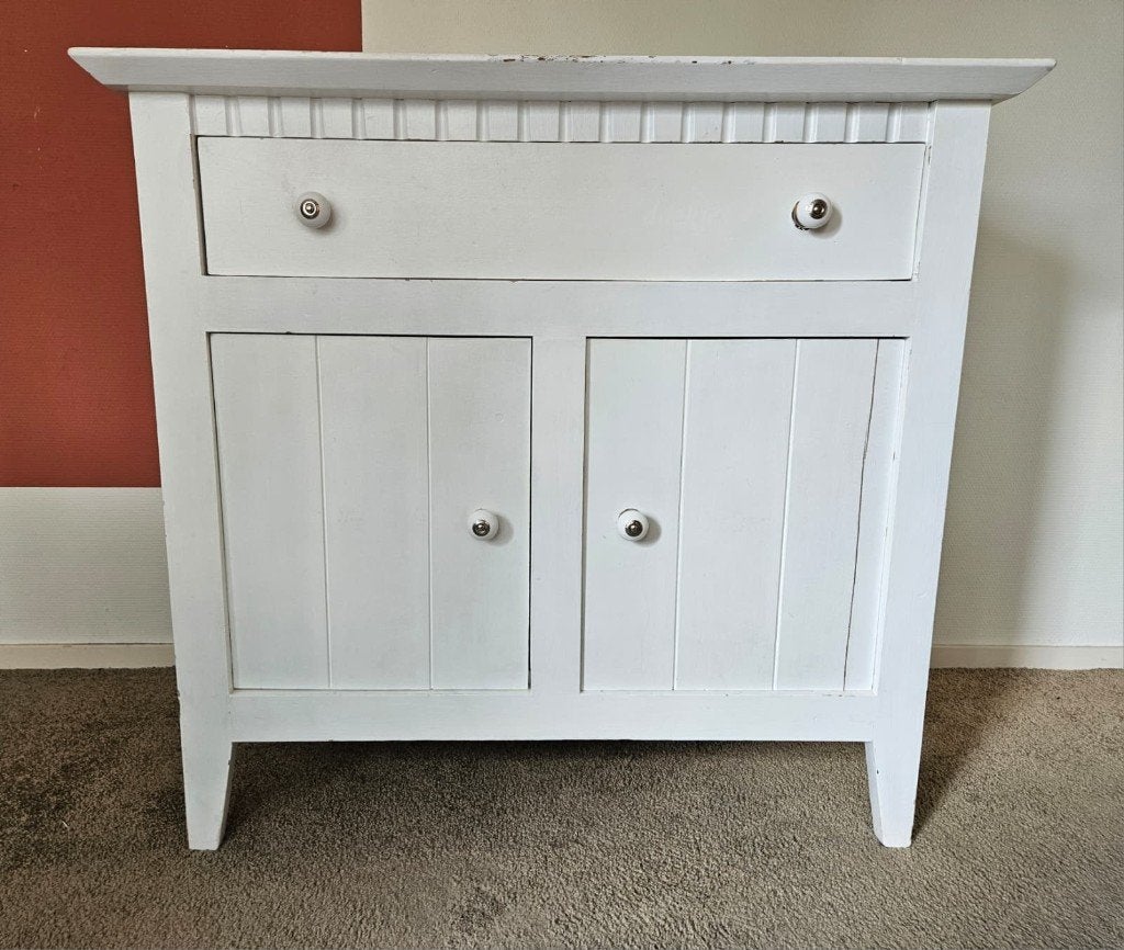 Witte houten commode, Ophalen, Gebruikt, 50 tot 70 cm, 75 tot 100 cm