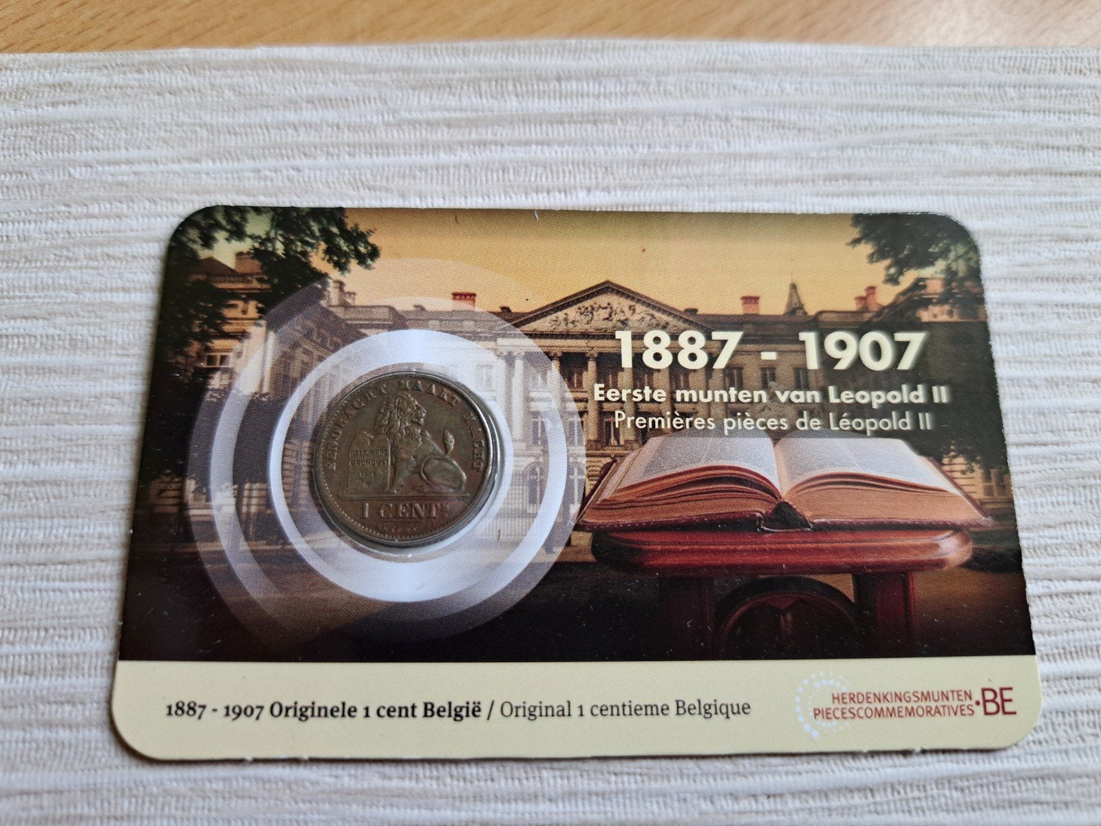België Eerste Munten Leopold II coincard 1 cent 1907, Ophalen of Verzenden, België, 1 cent