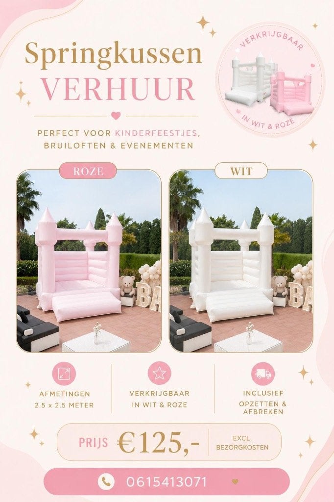 Springkussen verhuur, Hobby en Vrije tijd, Feestartikelen | Verhuur, Ophalen, Zo goed als nieuw, Verjaardag