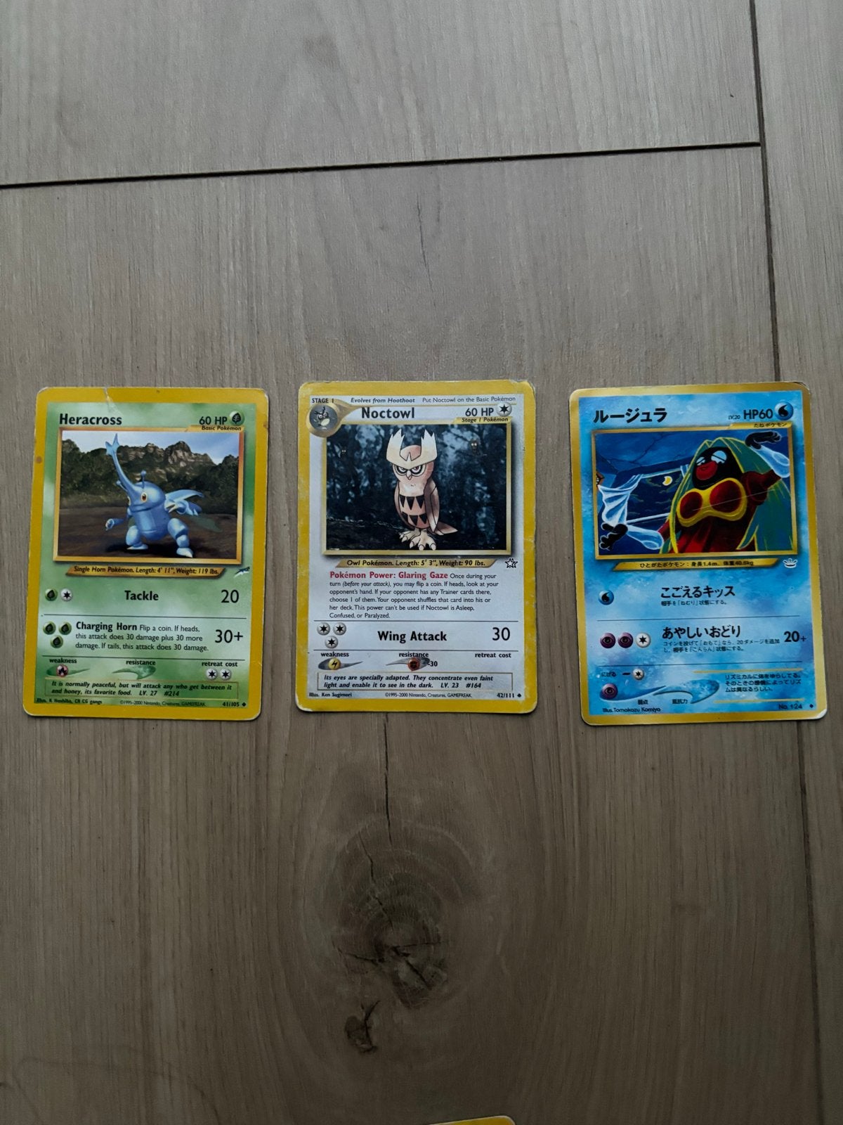 Pokémon kaarten: Heracross, Noctowl, Jynx (Japans), Ophalen of Verzenden, Gebruikt, Meerdere kaarten