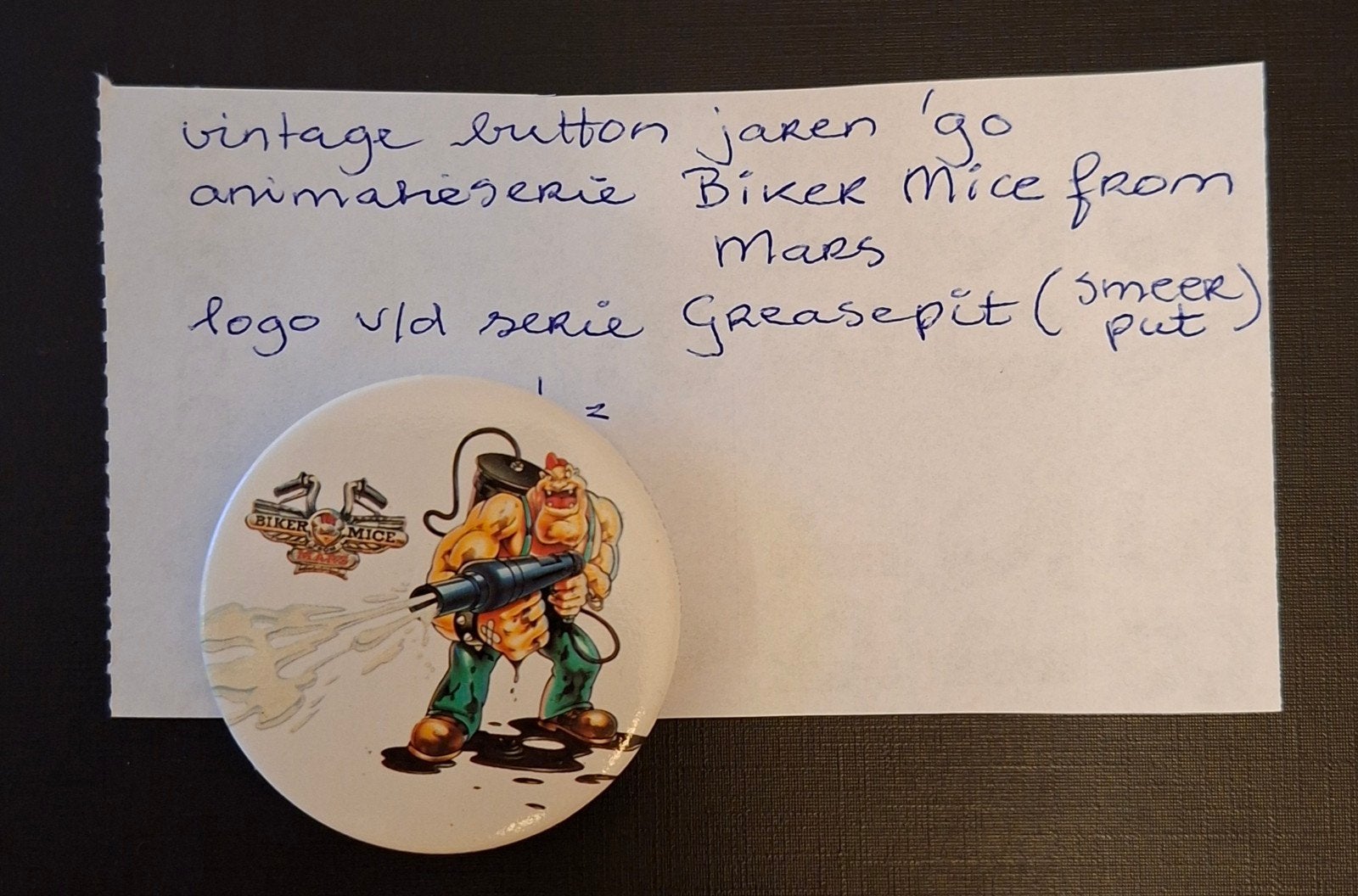 vintage button groot jaren "90 animatiefilm Biker Mice, Verzamelen, Ophalen of Verzenden