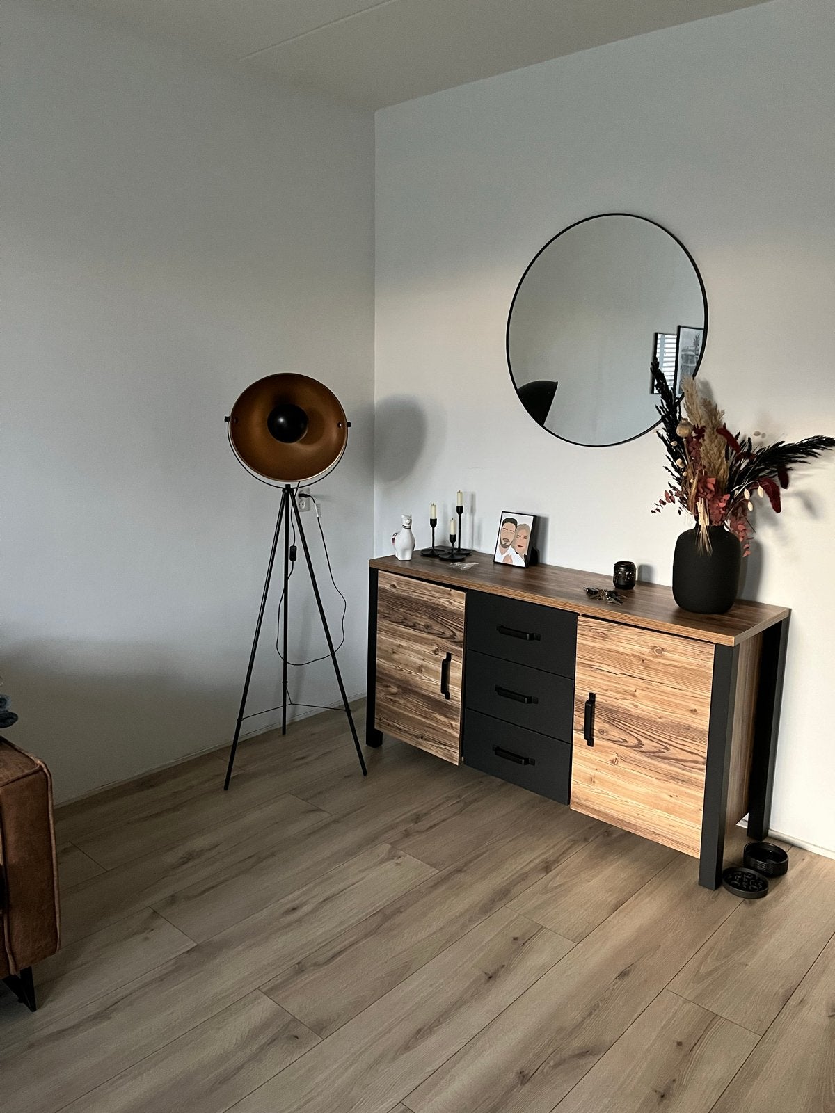 Dressoir Zwart met Eiken, Huis en Inrichting, Ophalen, Gebruikt, 100 tot 150 cm, Eikenhout