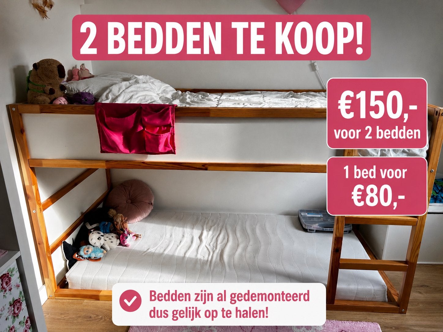 Ikea Kura houten keerbaar bed. 2x, Ophalen, Gebruikt, 90 cm, Eenpersoons