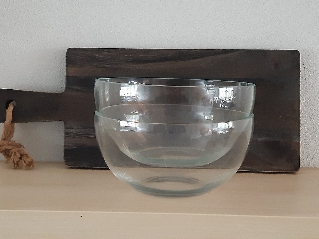 Glazen schalen en maatbeker, Ophalen, Overige stijlen, Glas, Schaal of Schalen