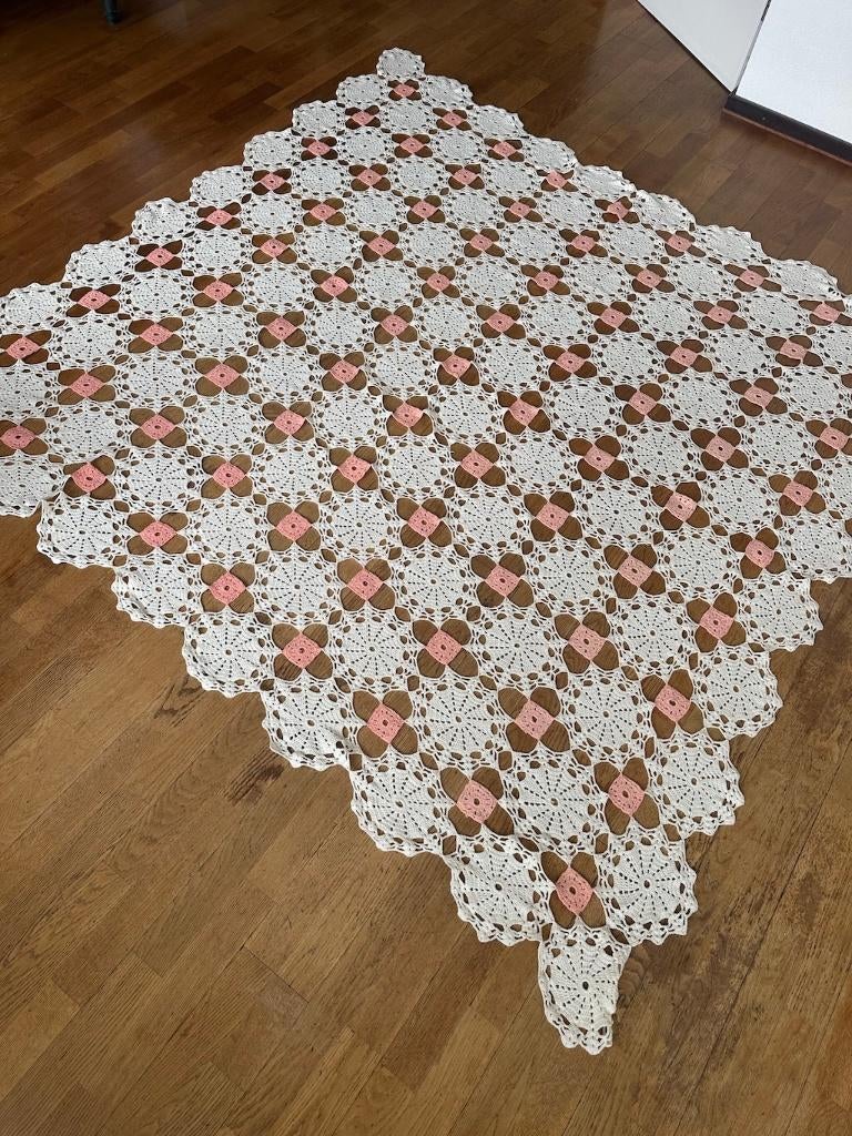 Sprei katoen handwerk wit roze 210 x 210 zgan, Overige kleuren, Overige typen, Tweepersoons, Ophalen of Verzenden