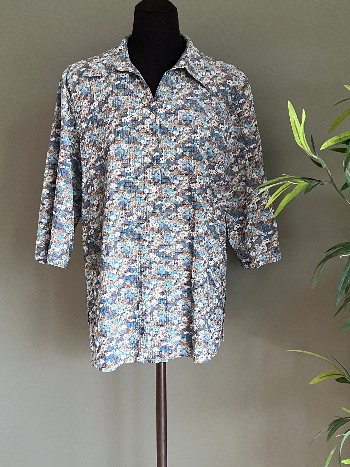 Ulla Popken leuke blouse 3/4 mouw maat 44, Ophalen of Verzenden, Zo goed als nieuw, Blauw, Blouse of Tuniek