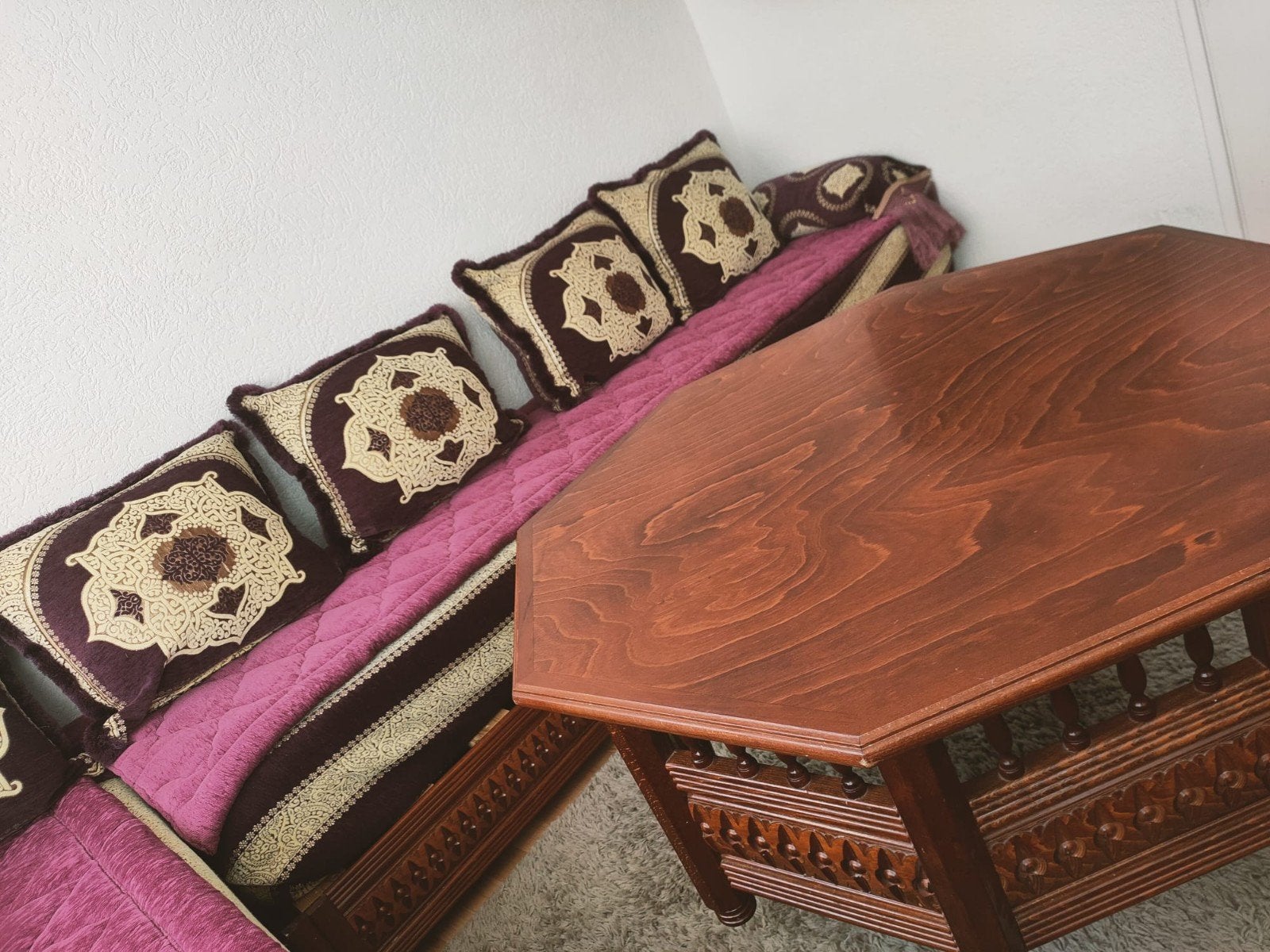 Mooie achthoekige houten salontafel, Marokkaans, Oosters, Gebruikt, 50 tot 100 cm, Overige vormen