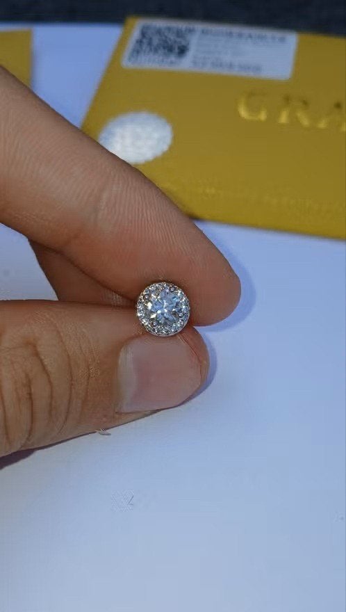 5mm Moissanite Halo Oorbellen S925 Zilver D VVS1 – met GRA, Nieuw, Ophalen of Verzenden, Met edelsteen, Knopjes of Stekers