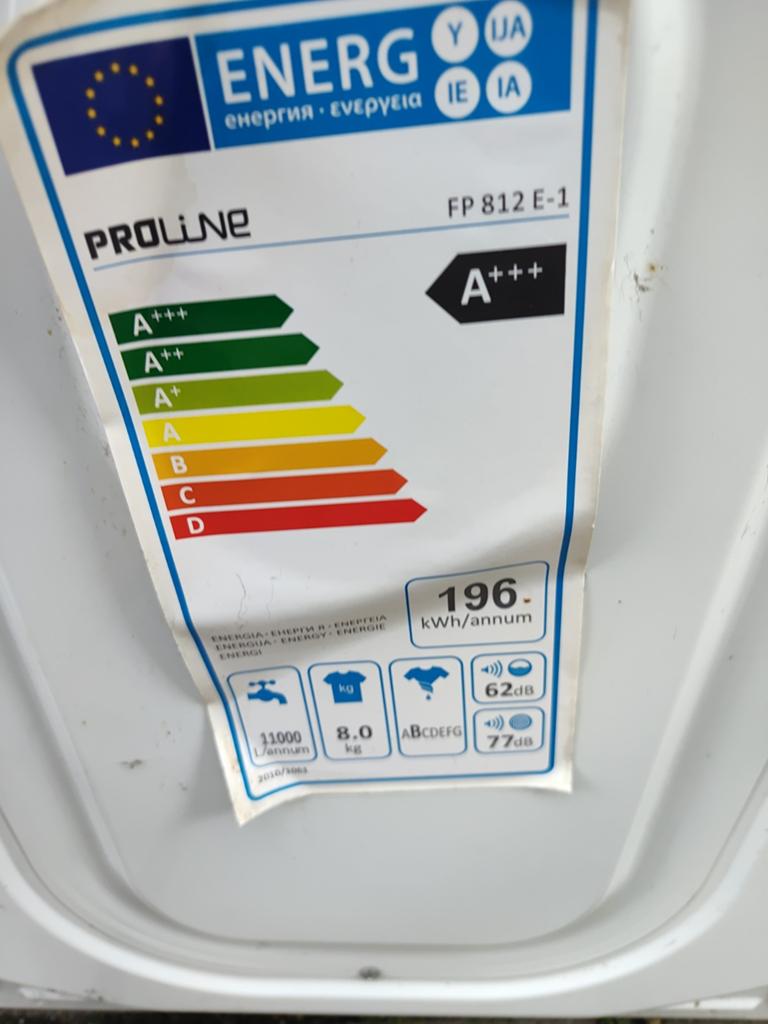 Proline FP 812 E-1 Wasmachine - Energiezuinig & Ruim, Ophalen, 8 tot 10 kg, 85 tot 90 cm, Minder dan 1200 toeren