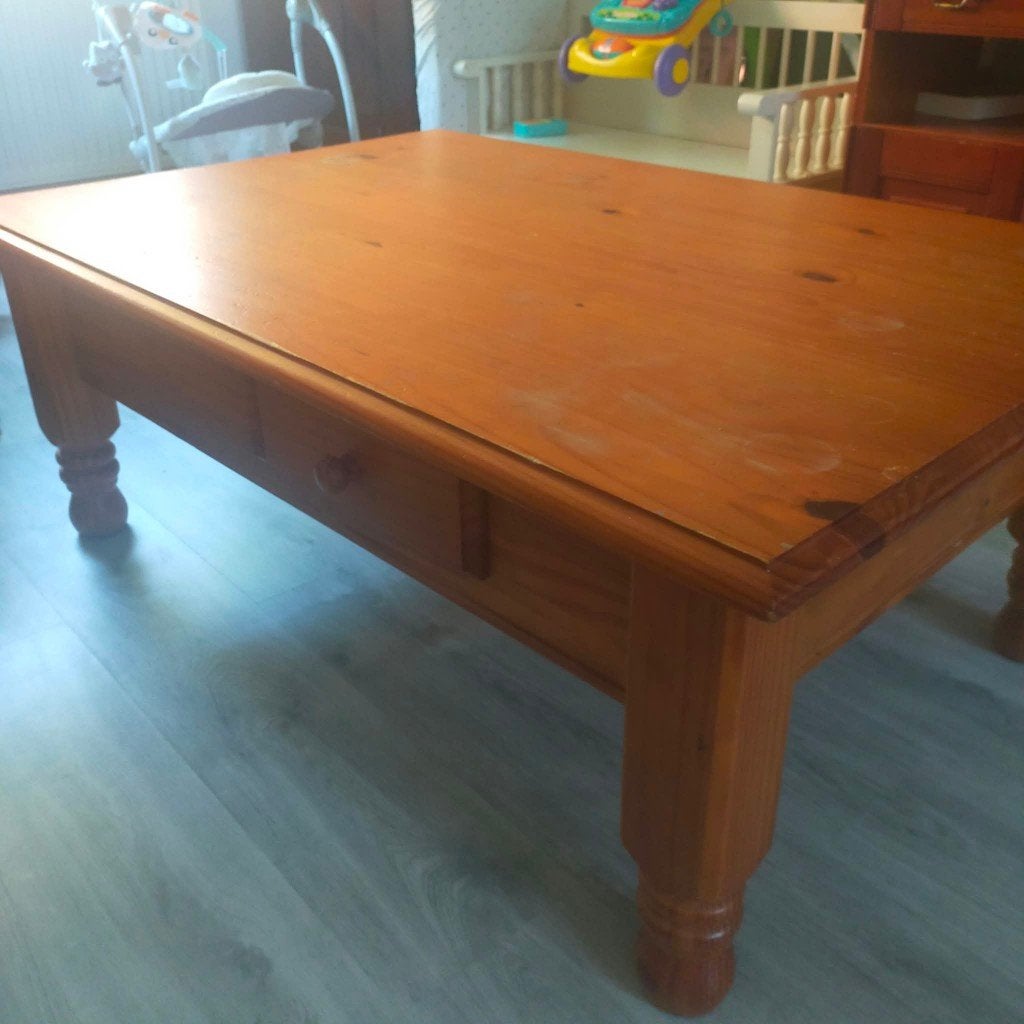 Grenen salontafel, Ophalen, Gebruikt, 100 tot 150 cm, 50 tot 100 cm