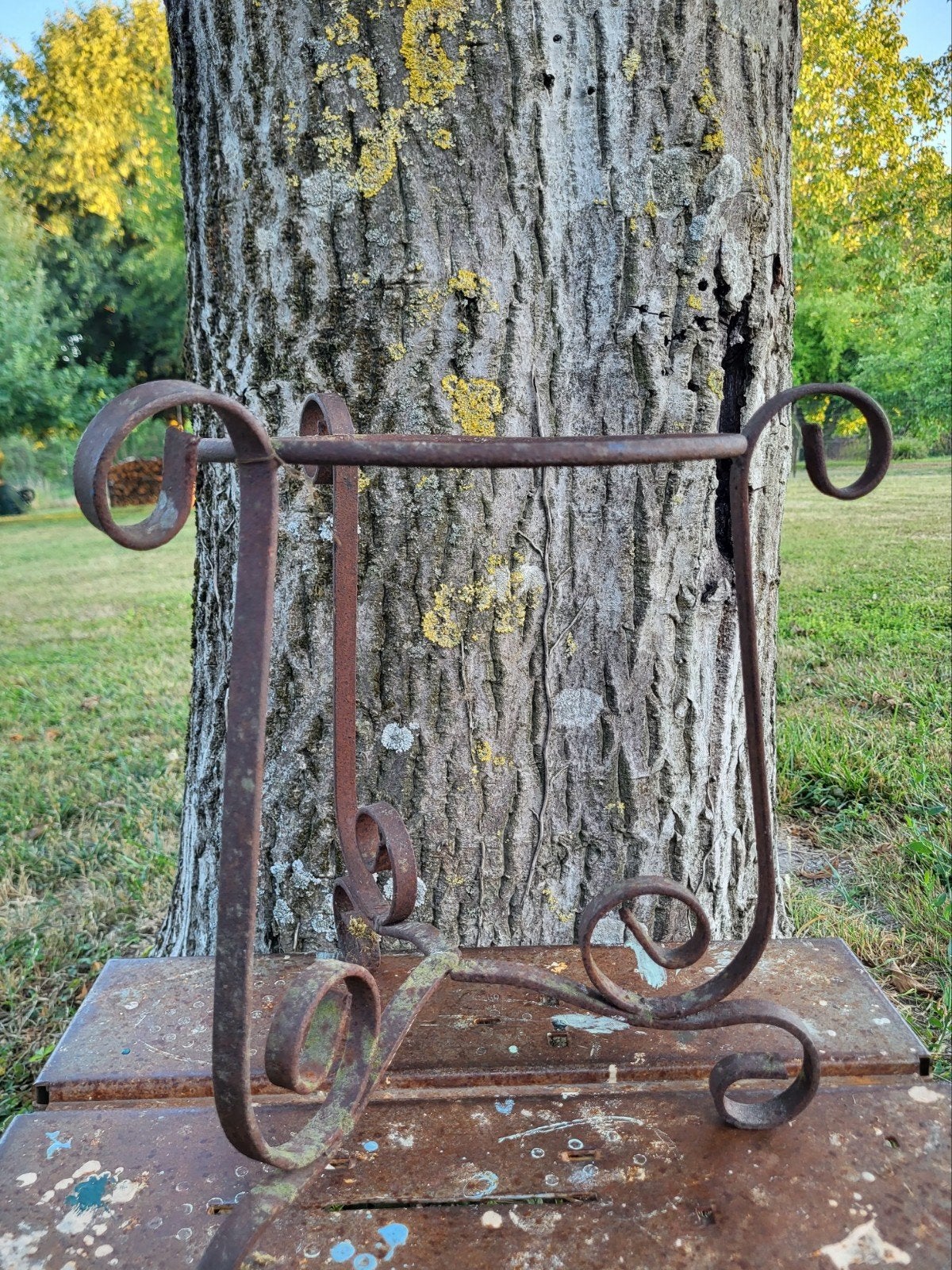 Brocante franse smeedijzeren plantenstandaard/ allegonda, Ophalen of Verzenden