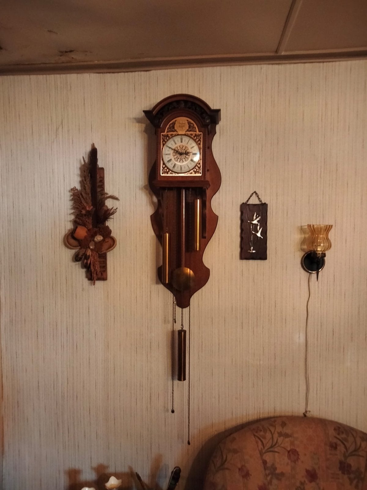 Antieke houten wandklok met slinger en gewichten, Antiek en Kunst, Ophalen of Verzenden