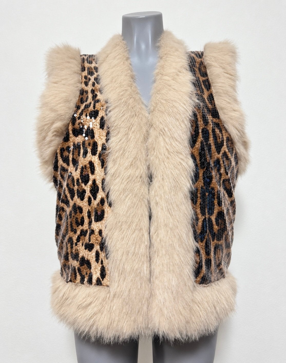Azara bodywarmer met luipaardprint en pailletten One Size, Verzenden, Nieuw, Maat 42/44 (L), Bruin