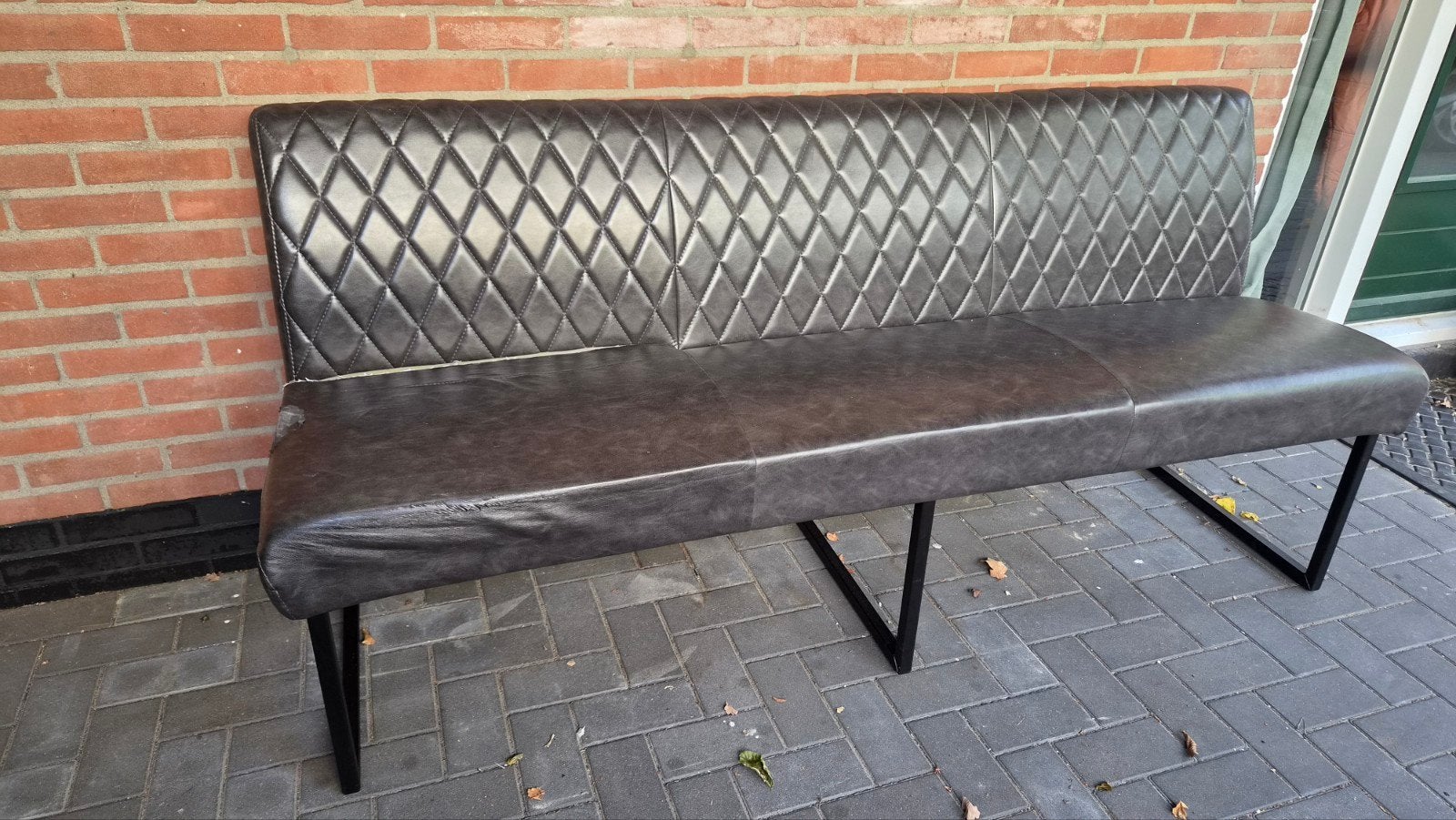 Eetkamerbank 190 cm met beschadigd leer - ideaal voor opknap, Ophalen, Gebruikt, Leer