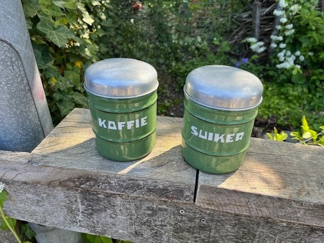 Emaille voorraadbussen Koffie en suiker, Antiek en Kunst, Antiek | Emaille, Ophalen of Verzenden