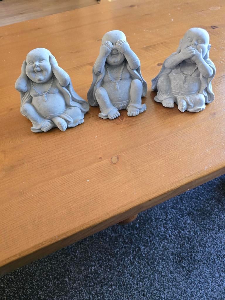 Set van 3 Boeddha beeldjes: Horen, Zien, Zwijgen, Ophalen of Verzenden, Gebruikt