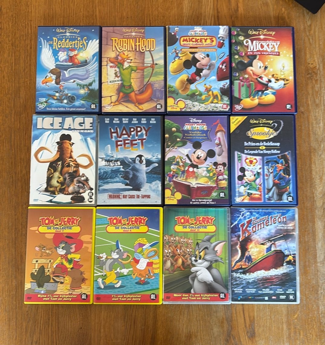 12 kinder DVD’s - Disney, Ice Age, Tom & Jerry en meer, Alle leeftijden, Ophalen of Verzenden, Gebruikt, Kinderprogramma's en -films