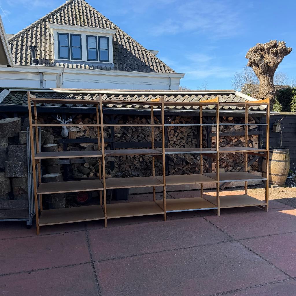 Bruynzeel Archos Stellingkast Houten Stelling 403x80x212cm, Ophalen, Gebruikt, Bruynzeel, Bruynzeel