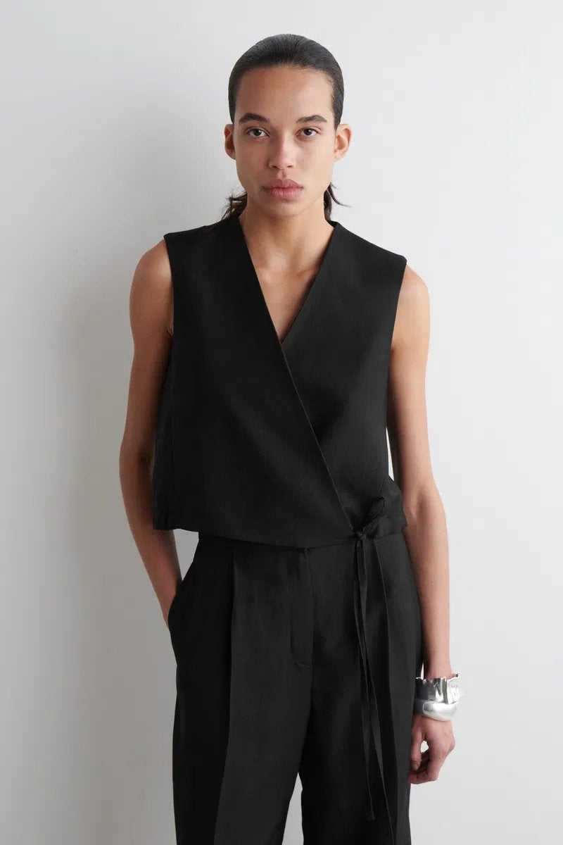 COS-vest van linnenmix met strikdetail, maat S, Verzenden, Zo goed als nieuw, Maat 36 (S), Zwart