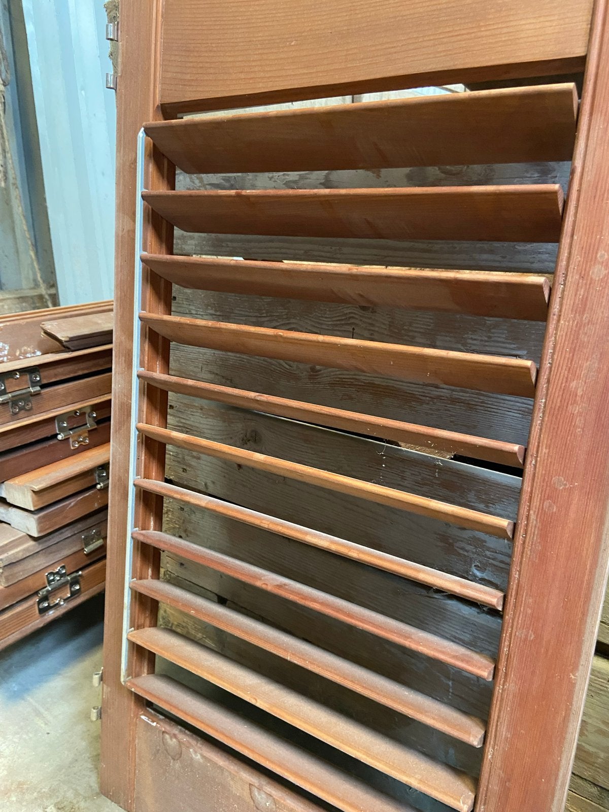 9 dubbele Louvredeuren 208x43,5 cm - Houten binnendeuren, Ophalen, Gebruikt, Minder dan 80 cm, Binnendeur
