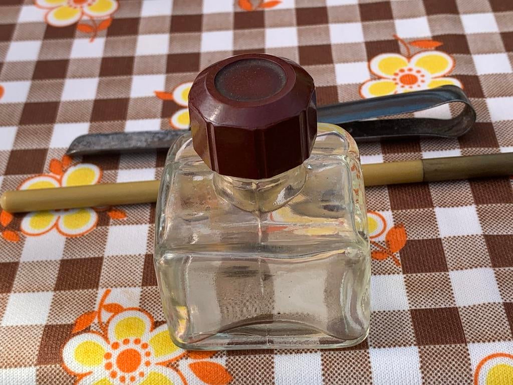 Inktpenhouder, inktpen en inktpotten. Antiek., Ophalen of Verzenden