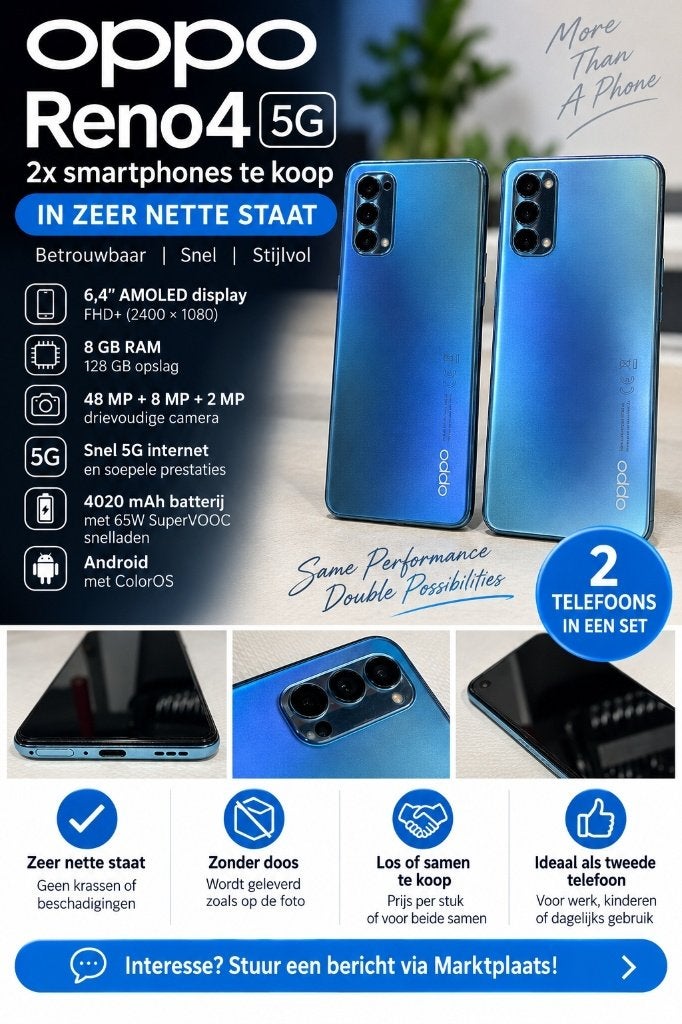 Oppo Reno4 5G, 128 GB, Blauw, Ophalen of Verzenden, Zo goed als nieuw
