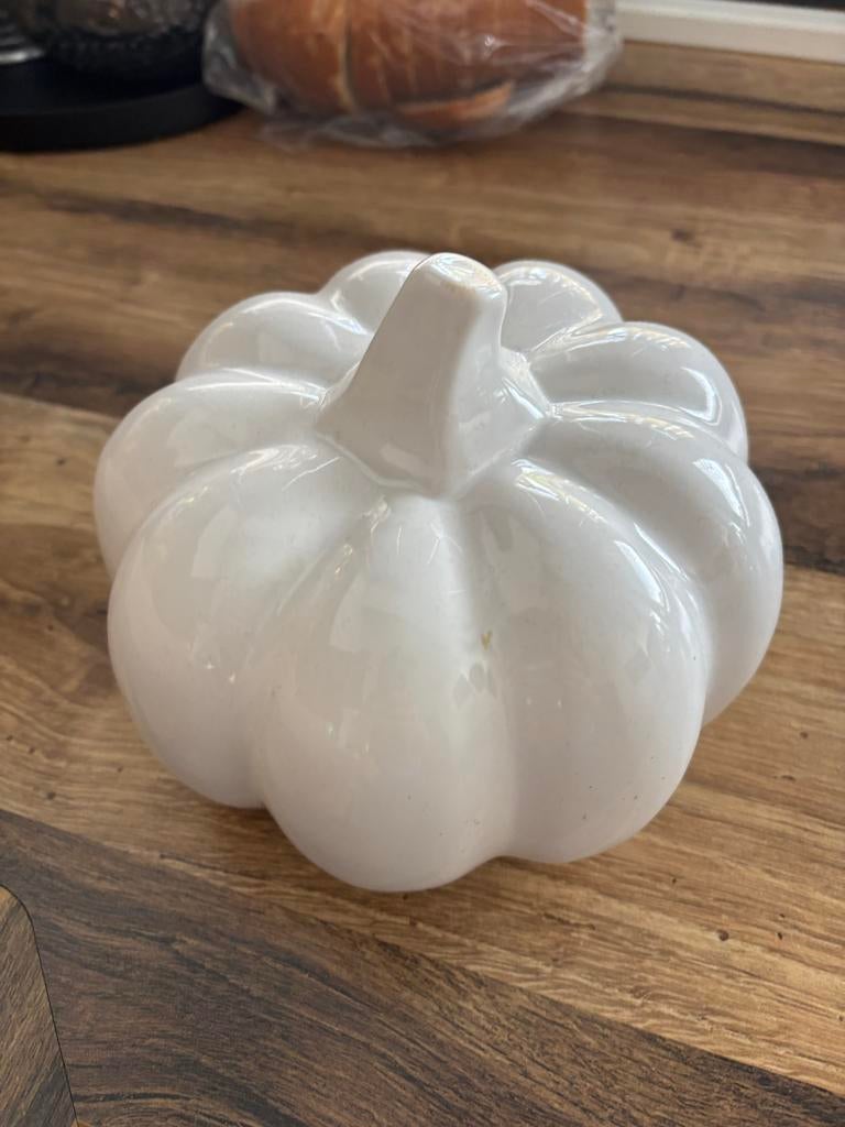 Witte keramische pompoen decoratie, Huis en Inrichting, Woonaccessoires | Overige, Ophalen, Zo goed als nieuw, Modern, Wit