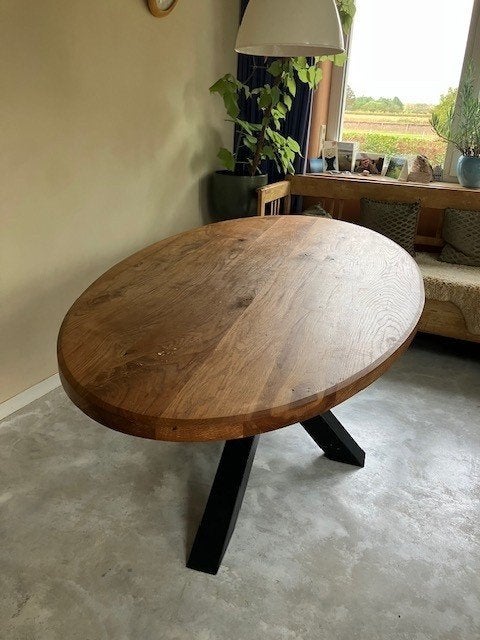 massief eikenhout (4 cm dik blad!) ovale eettafel, Ophalen, 100 tot 150 cm, Eikenhout, 200 cm of meer
