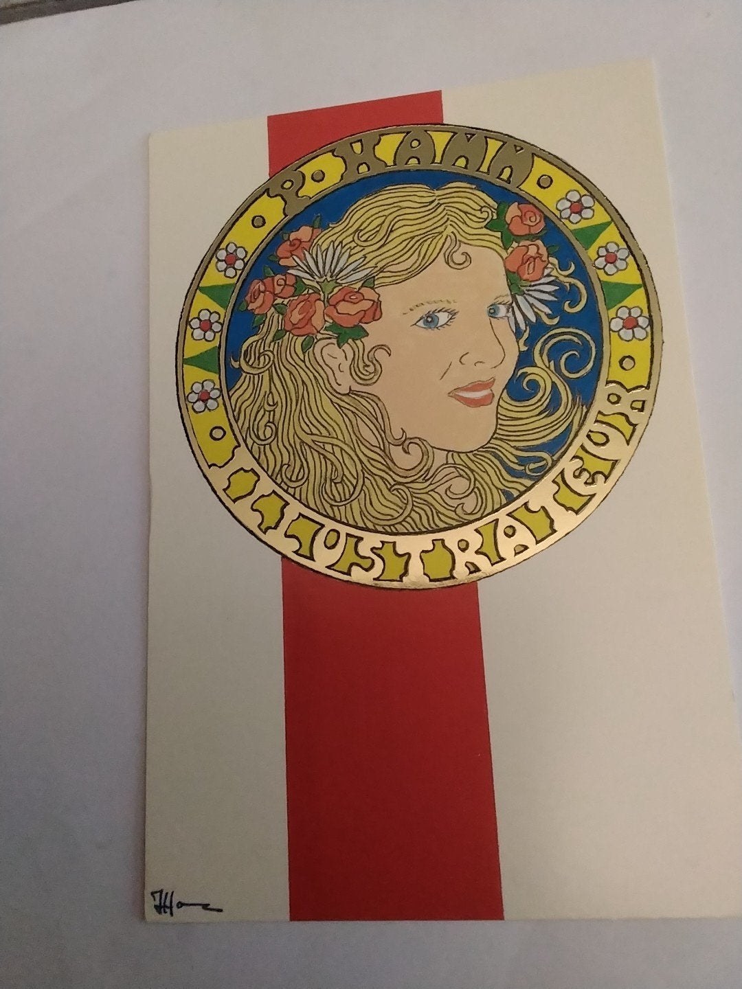 Vintage Prent: Vrouw met Bloemen in Haar, Art Nouveau Stijl, Ophalen of Verzenden