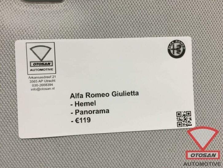 alfa romeo giulietta hemel bekleding panoramadak, Gebruikt, Dpofca@stellantis.com, Stellantis Europe S.p.A., Ophalen of Verzenden
