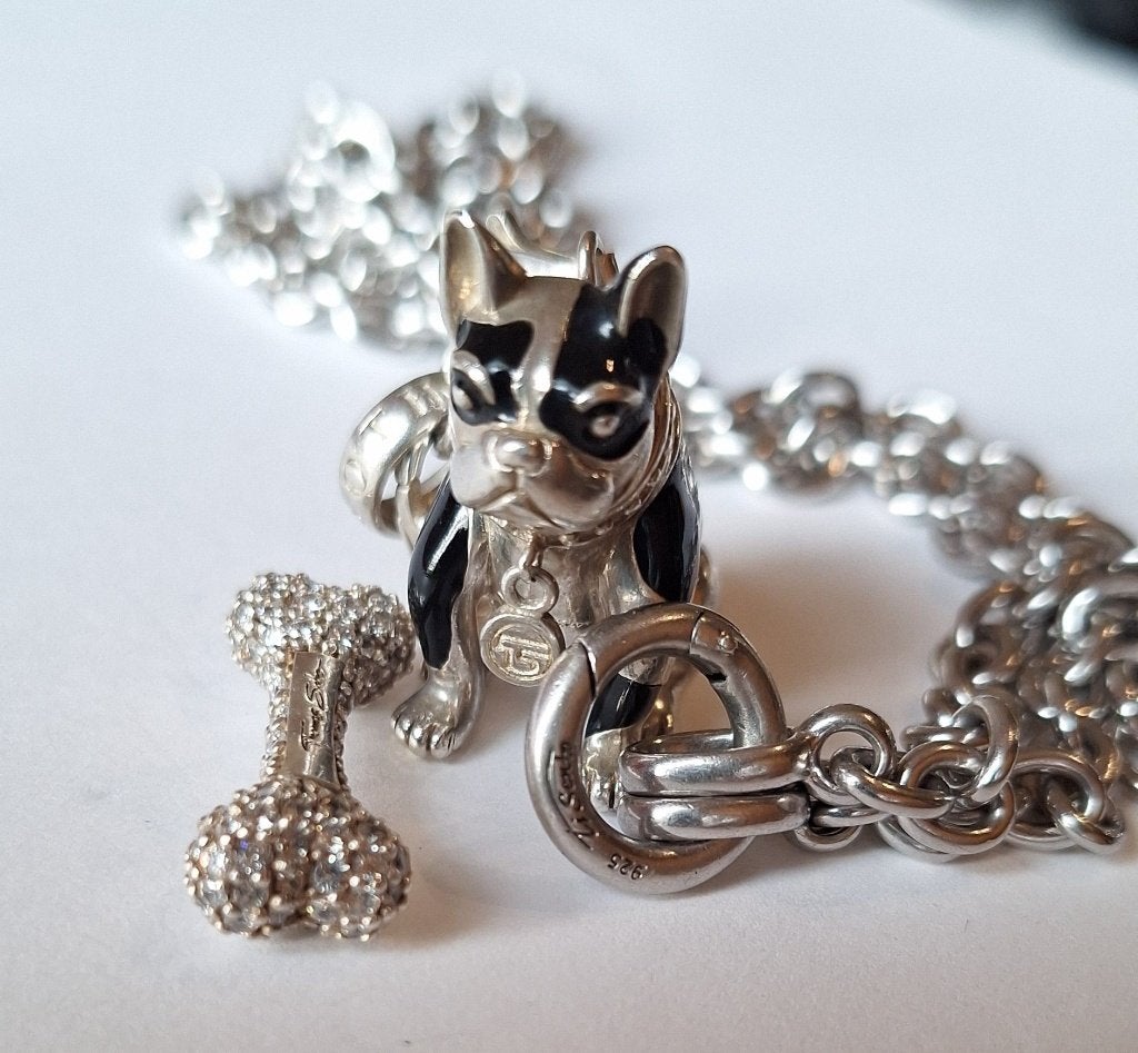 Thomas Sabo Franse Bulldog met bot en ketting, Sieraden, Tassen en Uiterlijk, Met hanger, Ophalen of Verzenden, Zo goed als nieuw
