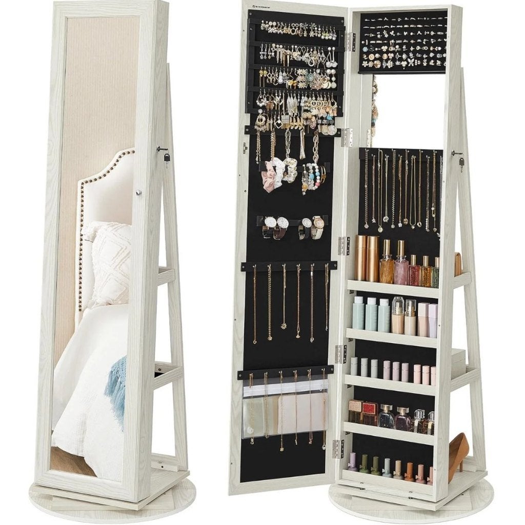 Spiegelkast-Sieradenopberger-Slot-Wit met Grijze-26 x 144 cm