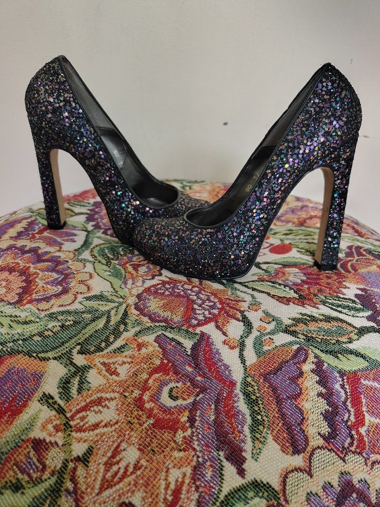 Glitter schoenen (hakken) van Dune Mt 39, Zwart, Ophalen of Verzenden, Zo goed als nieuw, Schoenen met hoge hakken