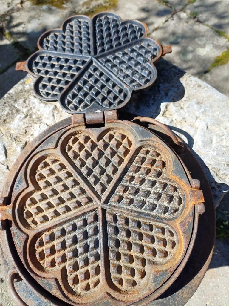 Antiek wafelijzer, 5 hartjes, Antiek en Kunst, Ophalen of Verzenden
