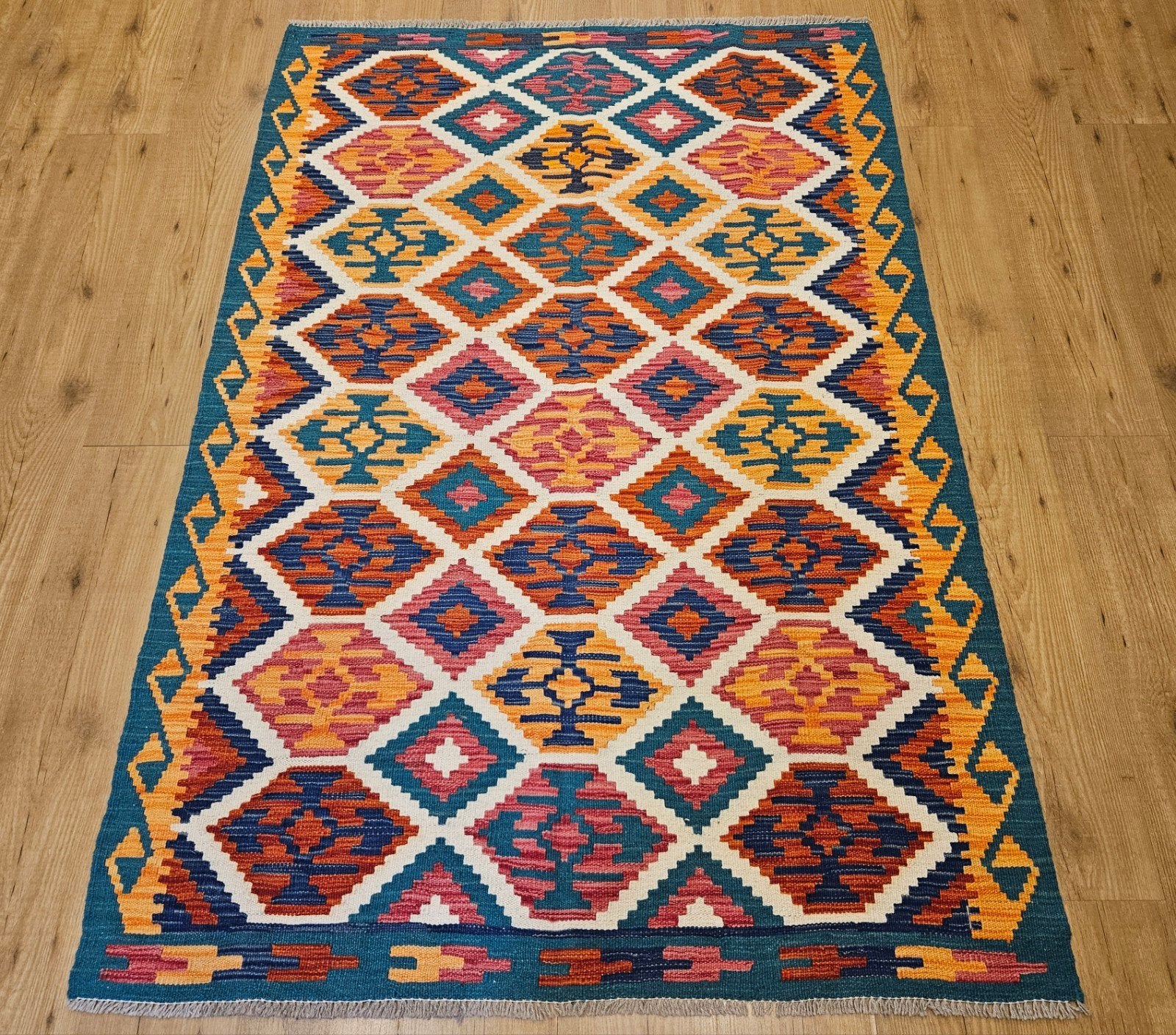 Handgeweven oosterse wollen kelim 178x122, Info@SlatsAntiek.nl, 100 tot 150 cm, Blauw, Vof Slats Antiek