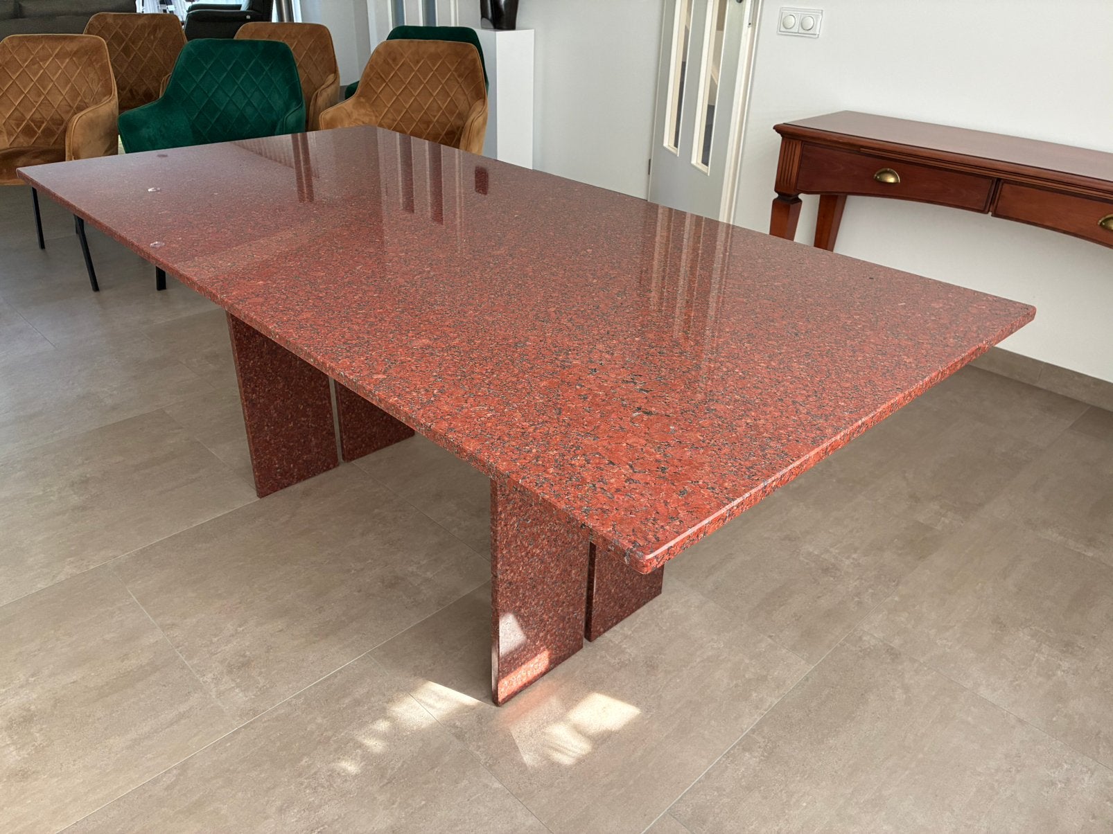 Granieten eettafel, Ophalen, 50 tot 100 cm, Zo goed als nieuw, 150 tot 200 cm