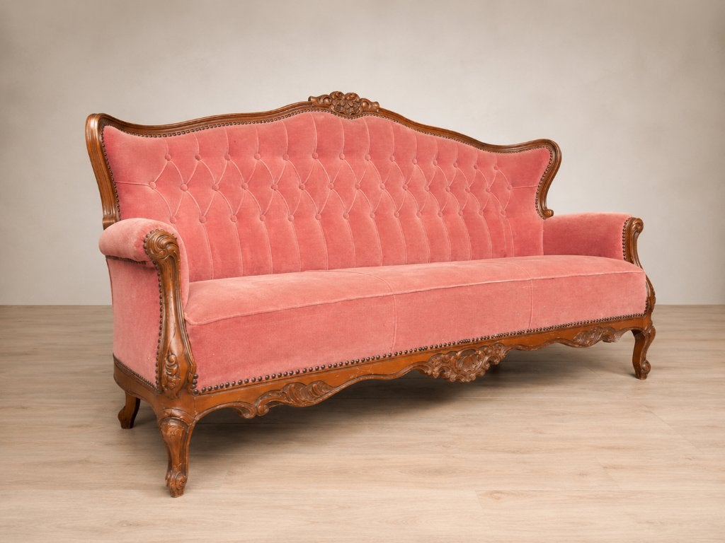 Antieke Louis XV canapé – Roze velours Sofa, Antiek en Kunst, Ophalen