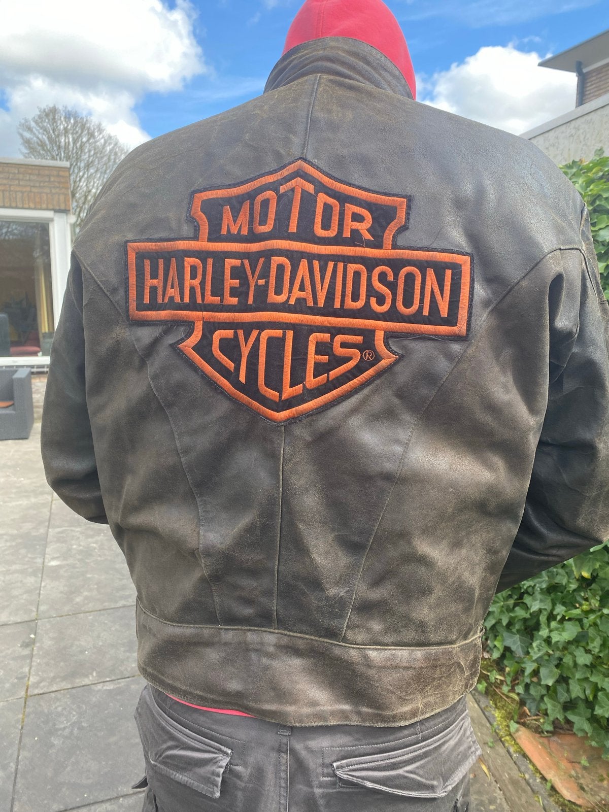 Zware leren jas met Harley Davidson emblemen, Ophalen, Tweedehands, Heren, Jas | leer