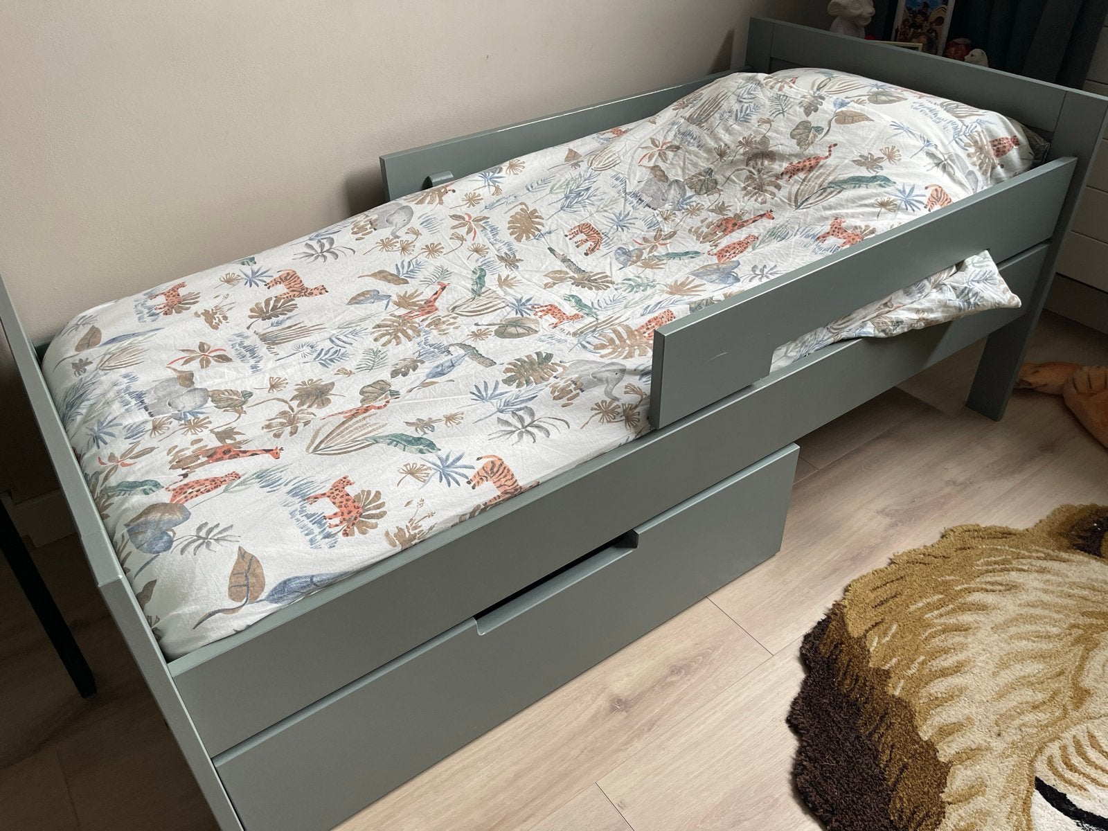 Kleuterbed Felix II zeegroen met lade en matras, Ophalen, Gebruikt, 70 tot 85 cm, 140 tot 160 cm