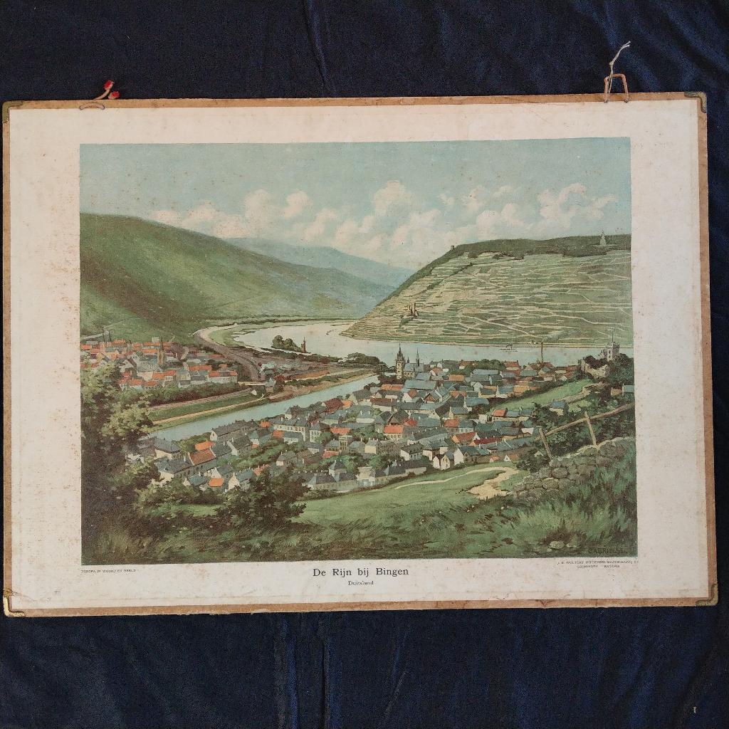Schoolplaat De Rijn bij Bingen – Duitsland – 1934, Ophalen of Verzenden, Aardrijkskunde