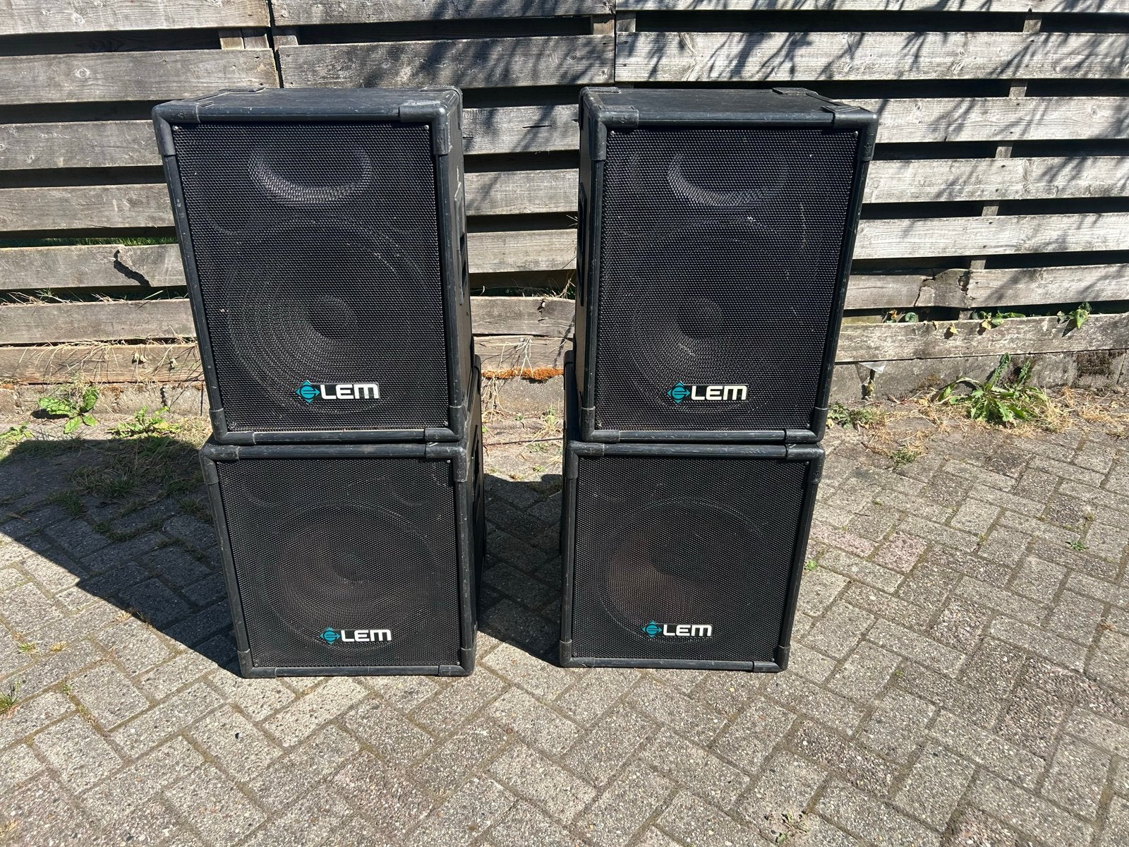Lem actieve speakerset 2x sub en 2x top 15 inch, Gebruikt, Speakerset, Ophalen, 150 watt of meer