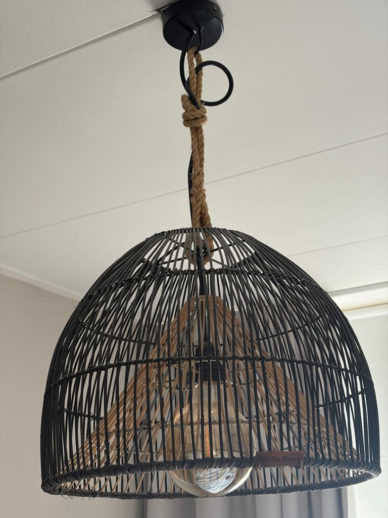Riviera Maison hanglamp rotan zwart/beige, Ophalen, Zo goed als nieuw, Hout, Minder dan 50 cm