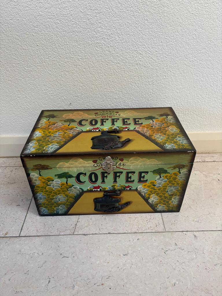 Vintage koffiekist / opbergkist “Grand Colombian Coffee”, Ophalen of Verzenden, Zo goed als nieuw, 50 tot 100 cm, Minder dan 50 cm