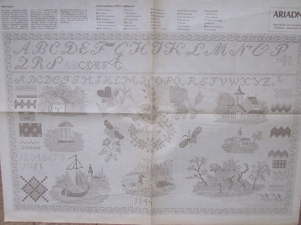 Groot borduur telpatroon 2 merklappen met DMC kleurencodes, Ophalen of Verzenden, Zo goed als nieuw, Handborduren, Patroon