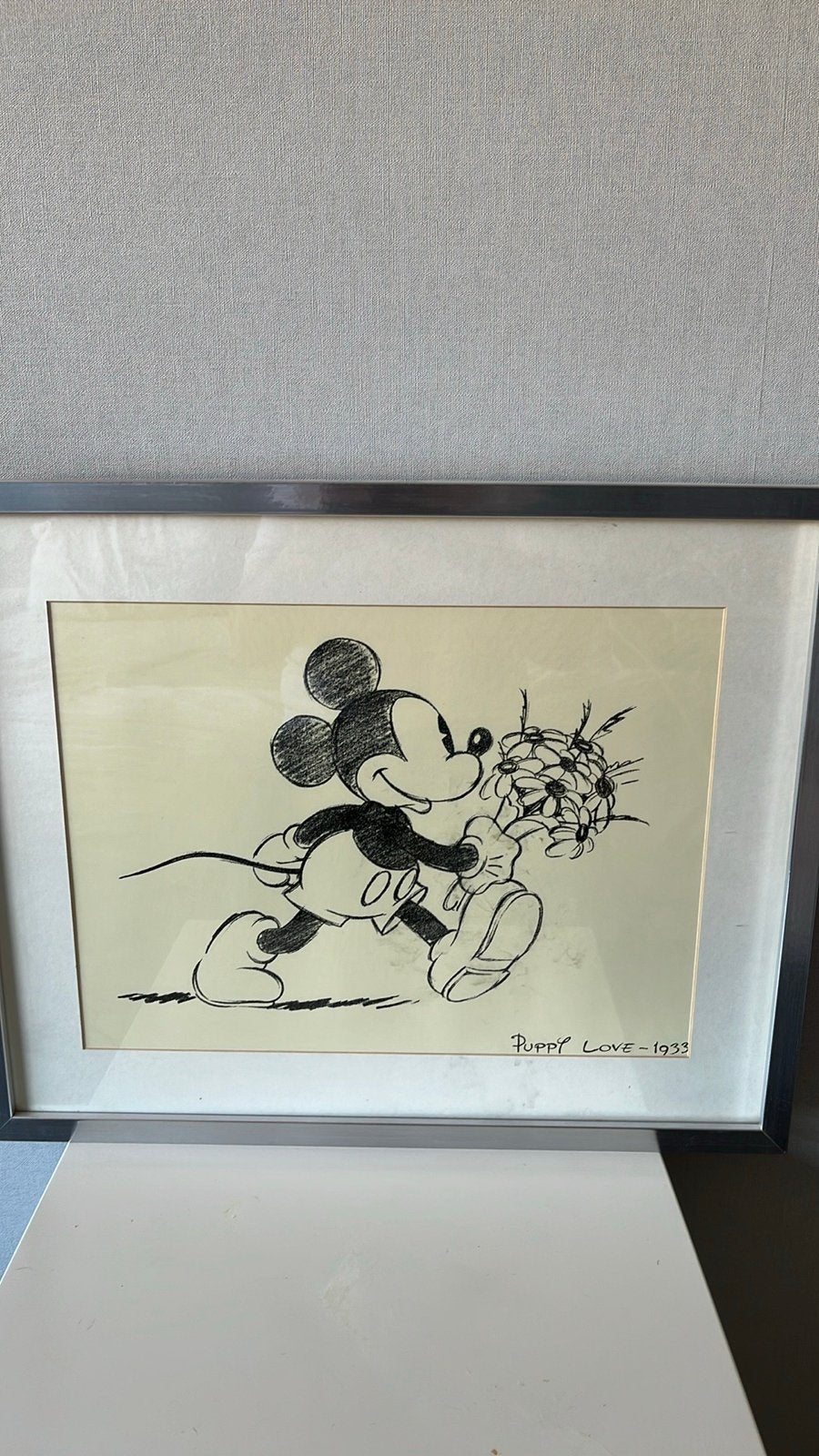 Mickey Mouse en Pluto tekeningen - Disney, Antiek en Kunst, Ophalen, Tekening, Potloodtekening, Achter glas
