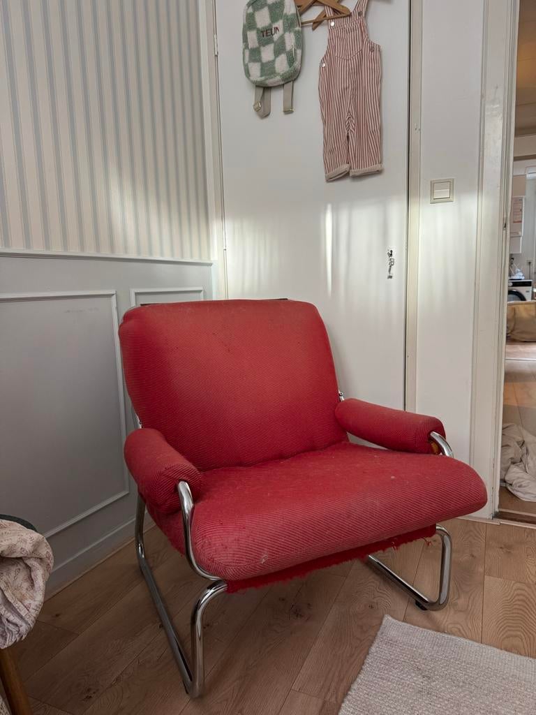 Vintage buisframe fauteuil Johan Bertil (Borkum), Ophalen, Gebruikt, 75 tot 100 cm, Metaal