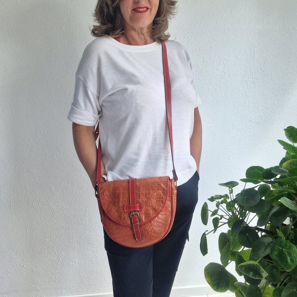 Maison de Bonneterie leren schoudertas met crocoprint, Overige merken, Gebruikt, Nijmegen, Verhip-vintage.nl